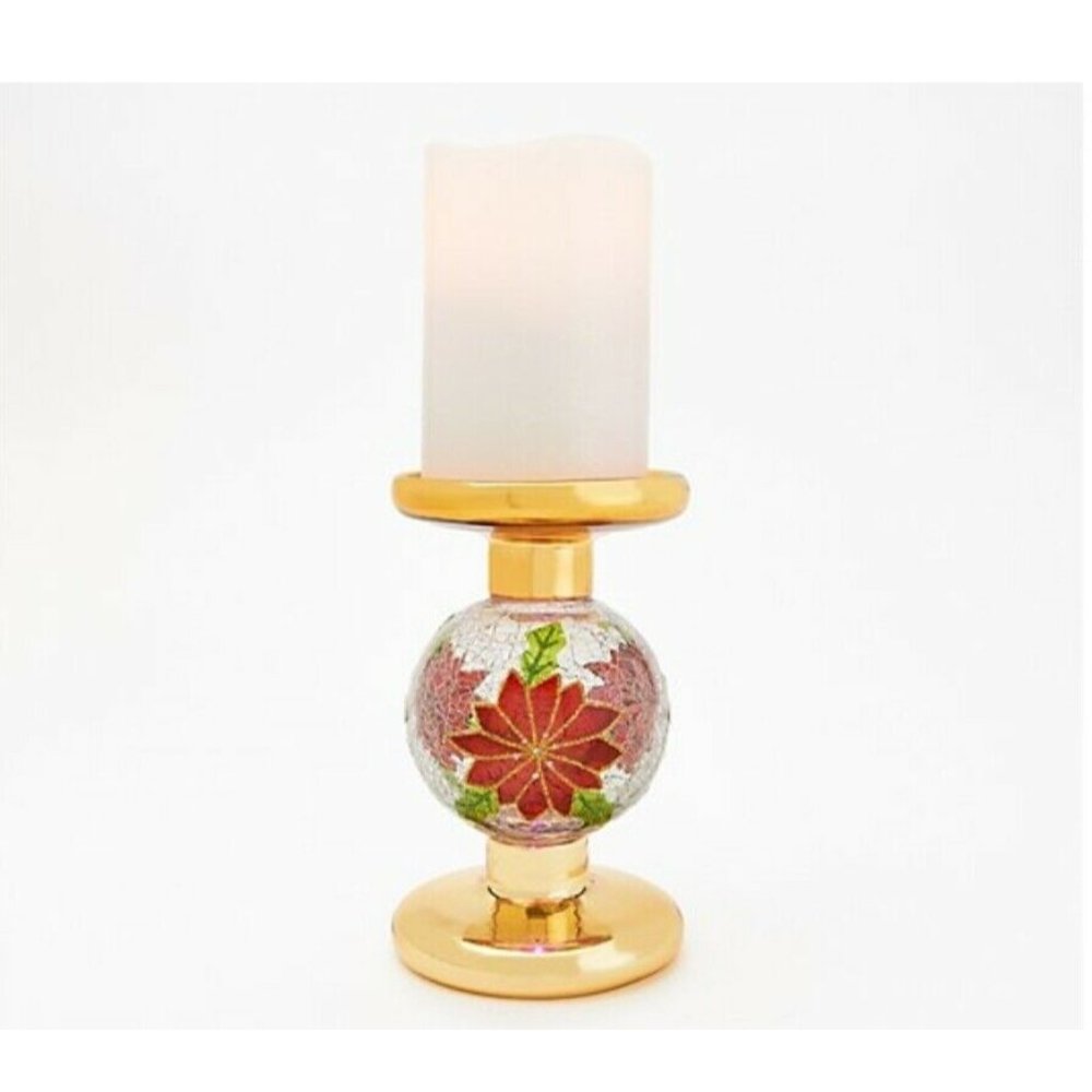 Choose Color Lightscapes Flameless Candle with Crackle Sphere Candle Holder Gold